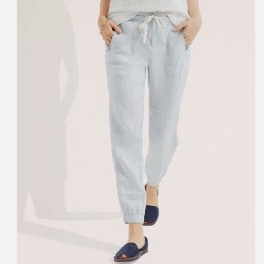 Lou & Grey Womens Cropped 100% Linen Pants Light Blue Size XS